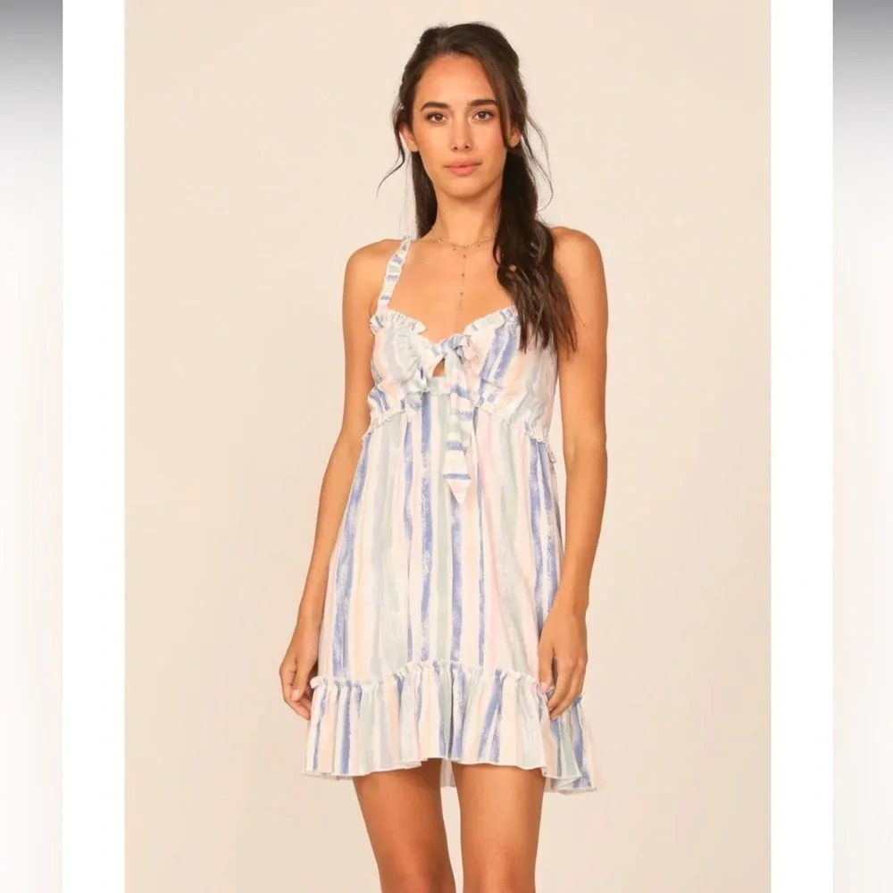 OCEAN DRIVE STRIPED SMOCKED RUFFLE DRESS